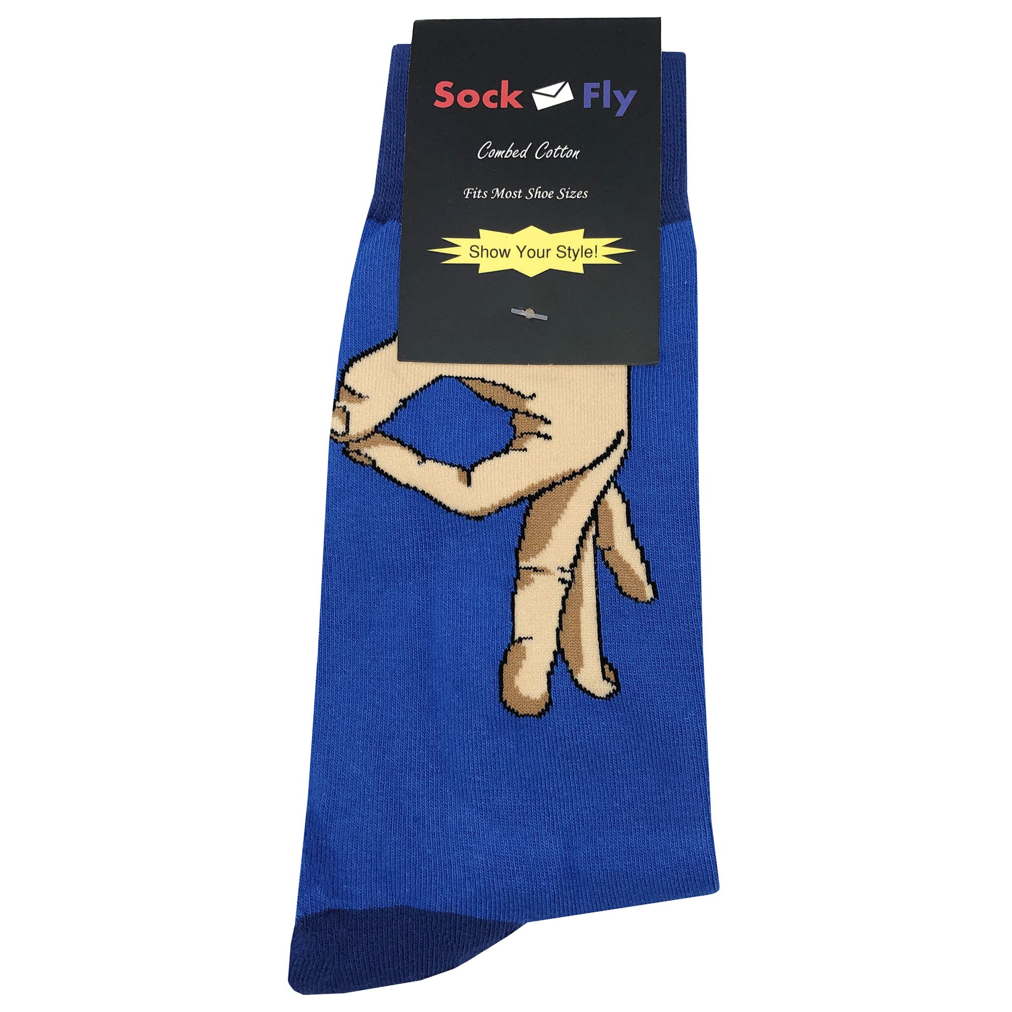 SockFly Got Em Blue Dress Socks Funny Novelty Crazy Fun Design Men Size 8-12 Cotton Casual Crew Colorful Funky Fancy Socks Gift for Men