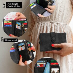 CONISY Small Wallets for Women, Soft Leather Multi Card Holder RFID Blocking Womens Wallet with Wristlet Zipper Coin Pocket (Black)