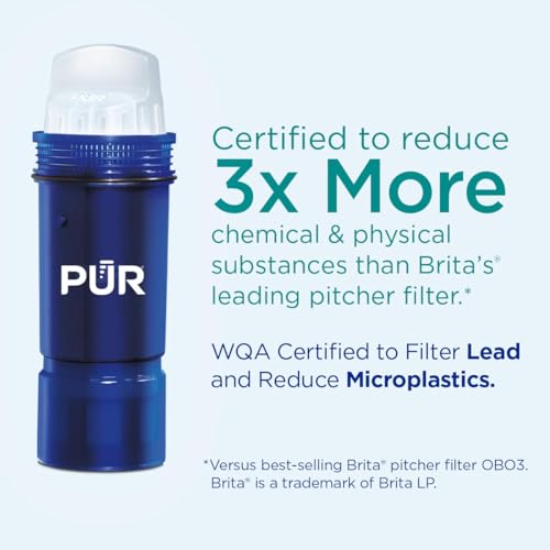 PUR PLUS 11-Cup Water Filter Pitcher with 1 Lead-Reducing PUR Plus Filter, Dishwasher Safe, Powerful Filtration, Filter Change Indicator Light, White, PPT111W