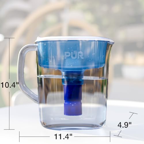 PUR PLUS 11-Cup Water Filter Pitcher with 1 Lead-Reducing PUR Plus Filter, Dishwasher Safe, Powerful Filtration, Filter Change Indicator Light, White, PPT111W