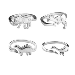 colorful bling dinosaur rings set cute tyrannosaurus triceratops adjustable rings jurassic era dinosaur ring knuckle band jewelry for women teen girls