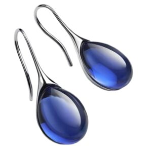 silver gold plated water drop style crystal stone classic plain dangle hoop earrings (silver blue)