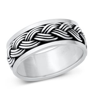 CLOSEOUT WAREHOUSE Sterling Silver Braided Spinner Ring Size 8