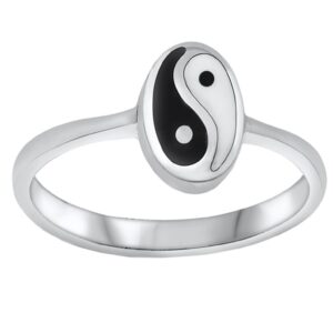 PERFECTJEWELZ Oval Yin Yang Ring 925 Sterling Silver 9.5mm Size 10