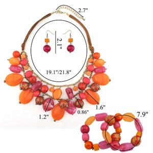 Bocar 2 Layer Statement Necklace Set Chunky Beaded Fashion Necklace with Earrings Bracelet for Women Gifts (NK-10619-set)