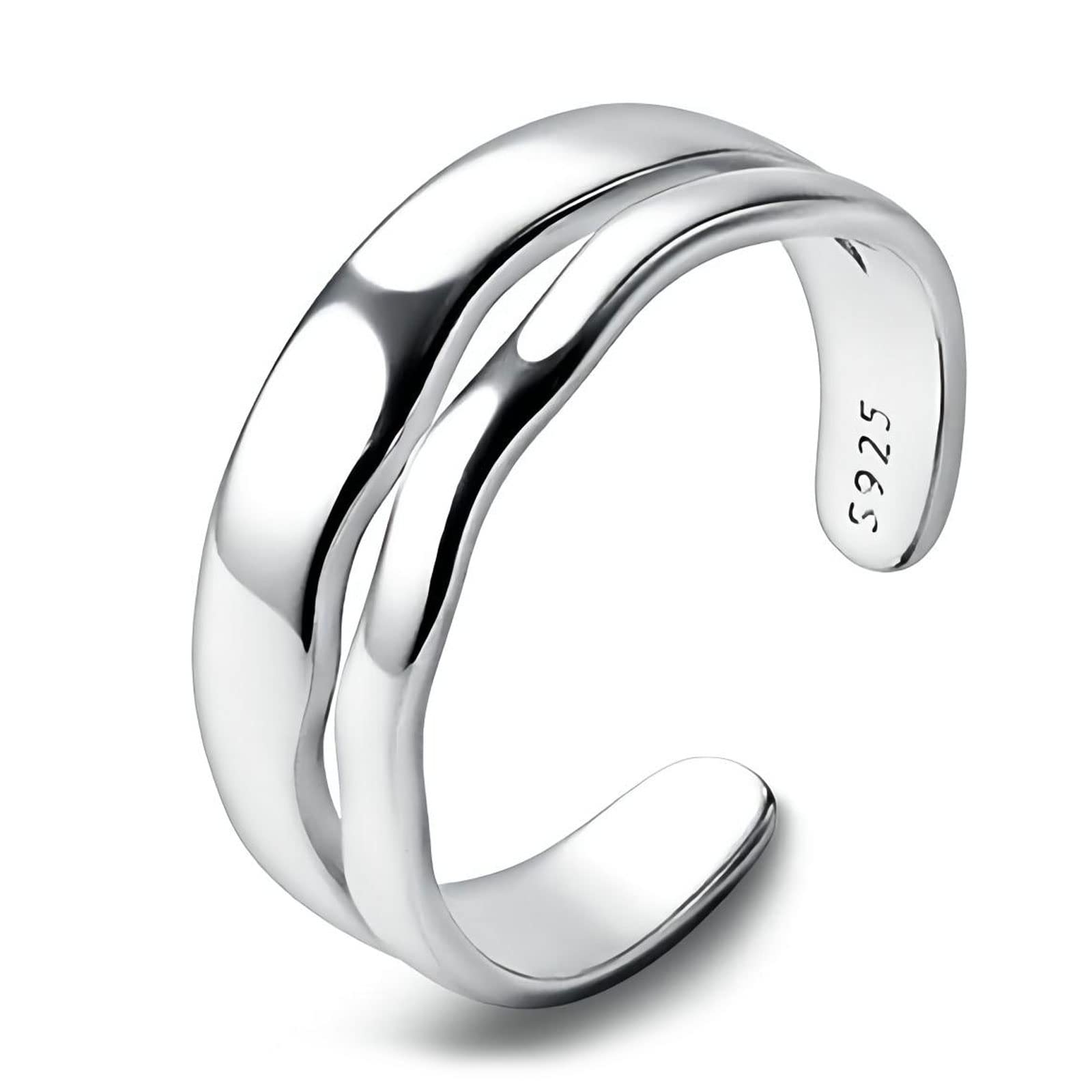 XIANGTAO 925 Sterling Silver Rings Adjustable - Women's Ring Adjustable Cool Wave Ring Open Ring Personalized Ring