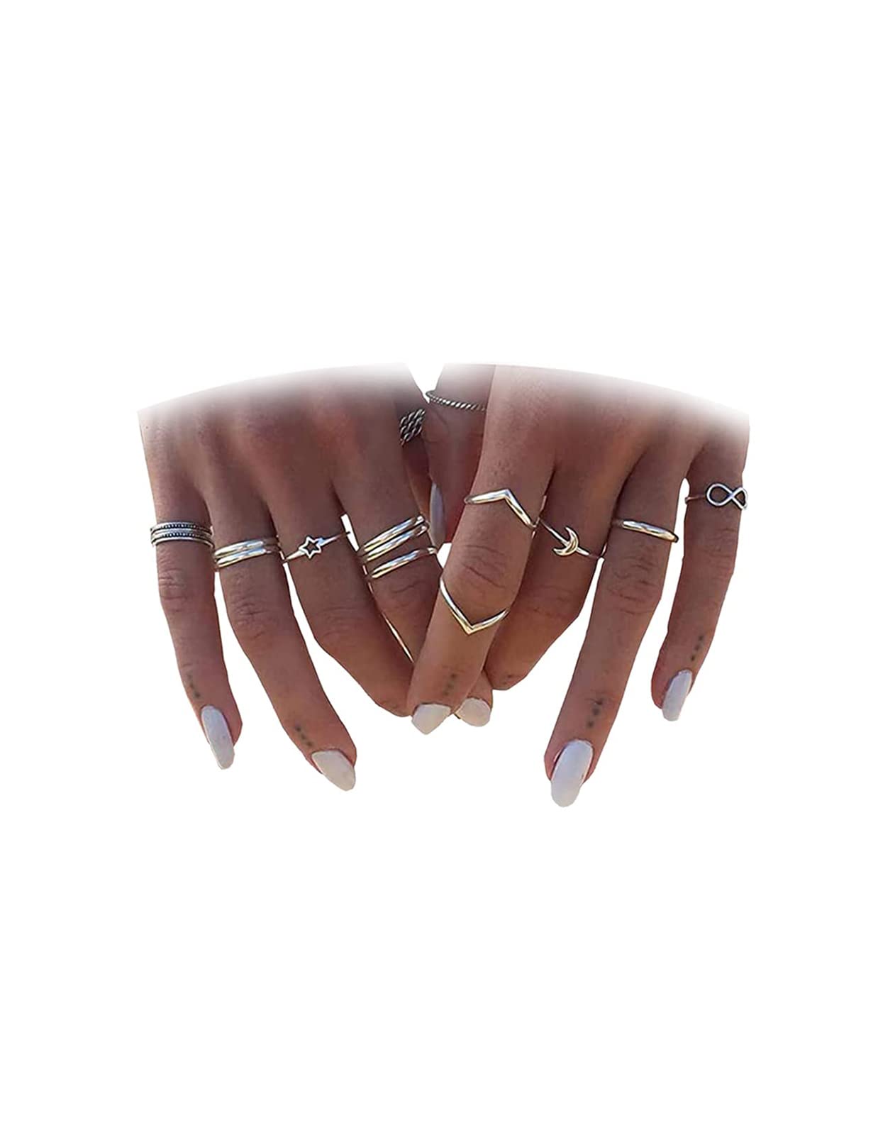 Long tiantian Sterling Silver Stackable Rings for Women Non Tarnish Trendy Stacking Rings Sets Vintage Knuckle Rings Stocking Stuffers for Christmas Gifts