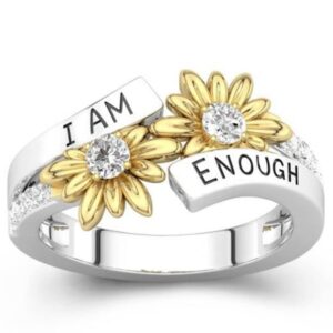 jude jewelers rhodium plated silver gold two tone sun flower i am enough mantra inspirational ring (silver gold, 7)