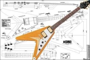 plan of flying v korina electric guitar - full scale print by als