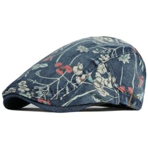 Qianuer Denim Newsboy Hats for Men Women Adjustable Ivy Flat Cap Gatsby Cabbie Driving Hat