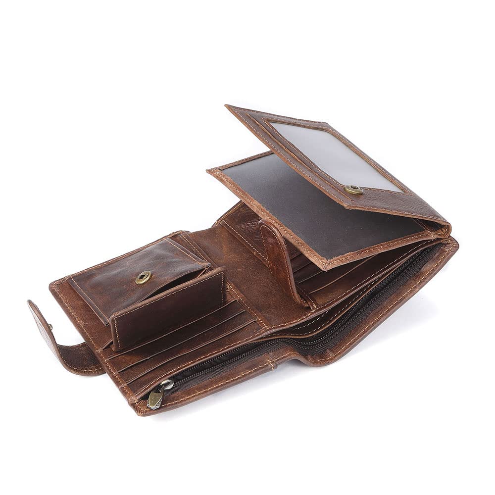 WULOUJIE Leather Wallet For Men, Travel Large Capacity Rfid Blocking Wallet, Bifold Wallets Can Be Hold Many Credit Card（coffee）