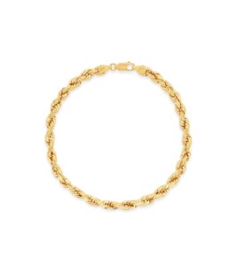 olive & chain 14k solid gold rope chain bracelet for men/women, diamond cut, yellow gold, hypoallergenic, lobster clasp closure