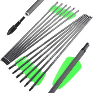 ZSHJGJR Crossbow Bolts 15 Inch Archery Carbon Crossbow Arrows with 100 Grain Removable Tips and Moon Nocks Hunting Archery Arrows 6/12pcs (12pcs arrows)