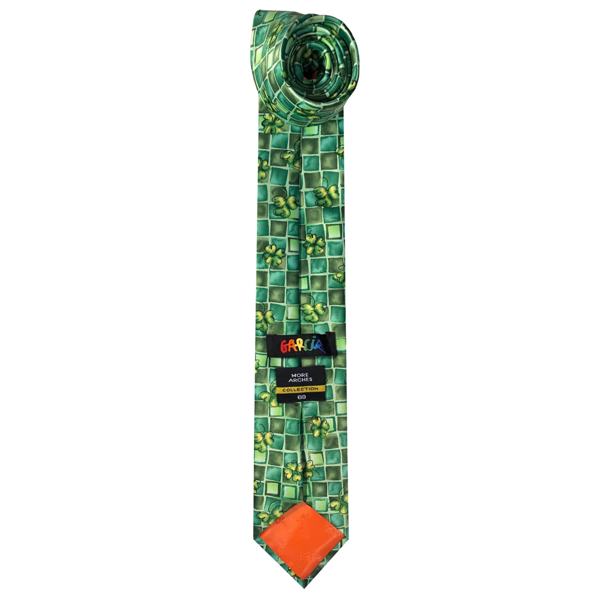 Jerry Garcia Men's St. Patrick's Day Mosaic Squares Green Shamrocks Irish Clovers More Arches Artwork Regular Neck Tie, Regular - 58 inch