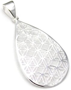 cosumosu flower of life sacred geometry tear drop 925 sterling silver pendant