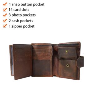 WULOUJIE Leather Wallet For Men, Travel Large Capacity Rfid Blocking Wallet, Bifold Wallets Can Be Hold Many Credit Card（coffee）