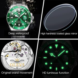 OLEVS Men Automatic Watches Green Watches for Men Self Winding No Battery Waterproof Mens Watches Pro Divers Two Tone Men's Wrist Watches, Reloj para Hombre