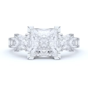 PRSTANI 14k White Gold Three Stones All Princess Cut Simulated Diamond Engagement Ring 2CT Main Stone (7)