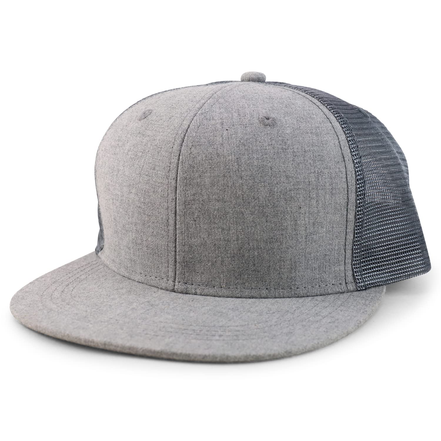 Armycrew Oversize 2XL Blank Plain Structured Mesh Back Flatbill Snapback Cap - Heather Grey - 2XL