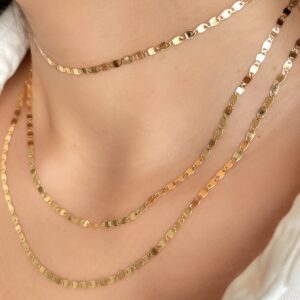 JEWELHEART Solid 14k Gold Chain Adjustable 13” To 17” Link Necklace For Women Mirror Valentino Gold Chain Flat Gold Choker Necklace Dainty Gold Collar Necklace