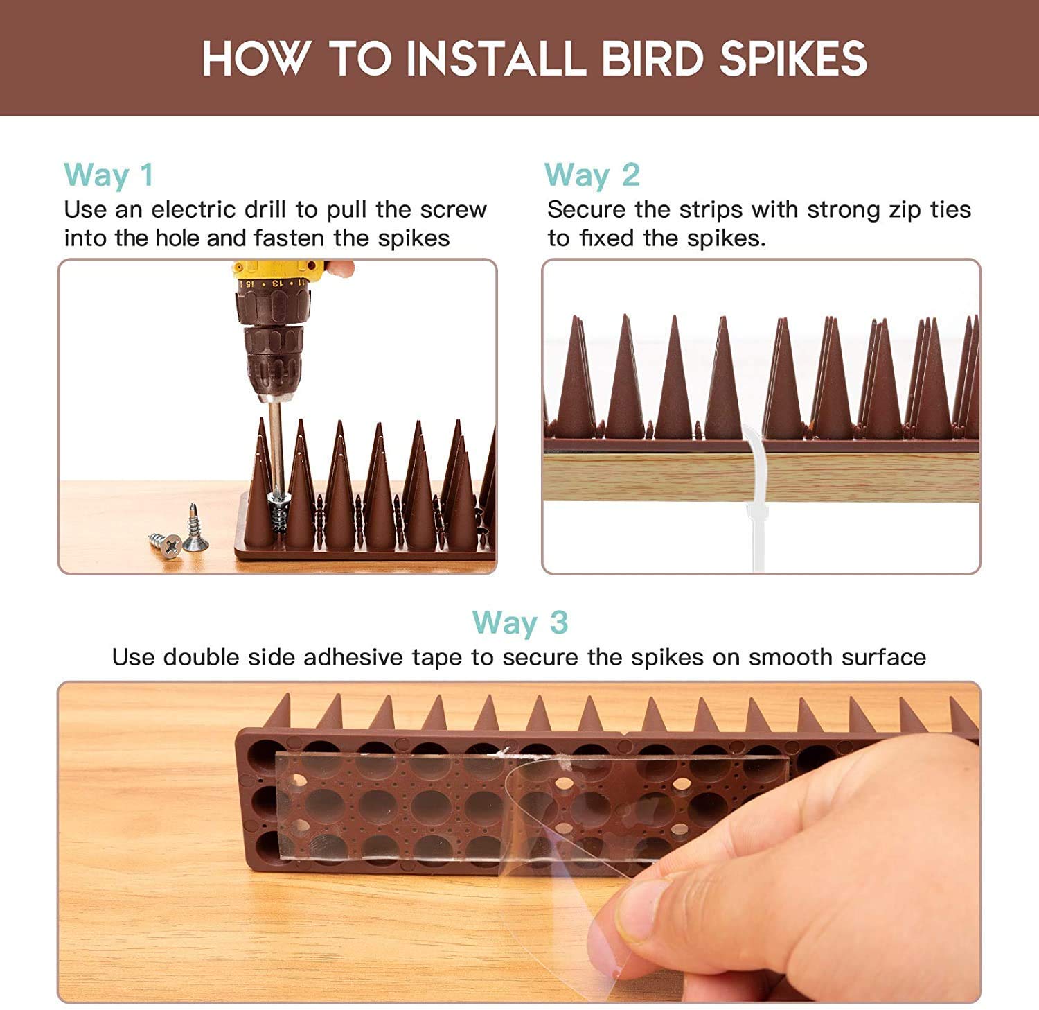 Bird Spikes, Bird Deterrent Spikes for Squirrel Raccoon Pigeon Animal Defender Spikes Anti Bird Spikes to Keep Birds Away (20 Pack)