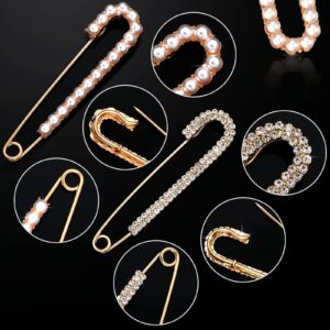 8 Pieces Women Brooch Pins Sweater Shawl Clips Faux Crystal Pearl Brooches Safety Pins Dress Shirt Clips for Women Gold Silver