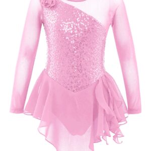 easyforever Kids Girls Metallic Snowflake Ice Figure Skating Tutu Dress Long Sleeve Gymnastic Leotard Performing Costume Pink 4 6 Years