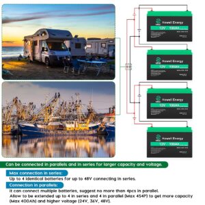 HWE 12V Battery, 12V 100Ah Lithium Battery 4000~8000 Cycles Rechargeable Deep Cycle Battery Built-in 100A BMS for RV Camper, Marine, Solar Energy Storage, UPS Battery Replacement