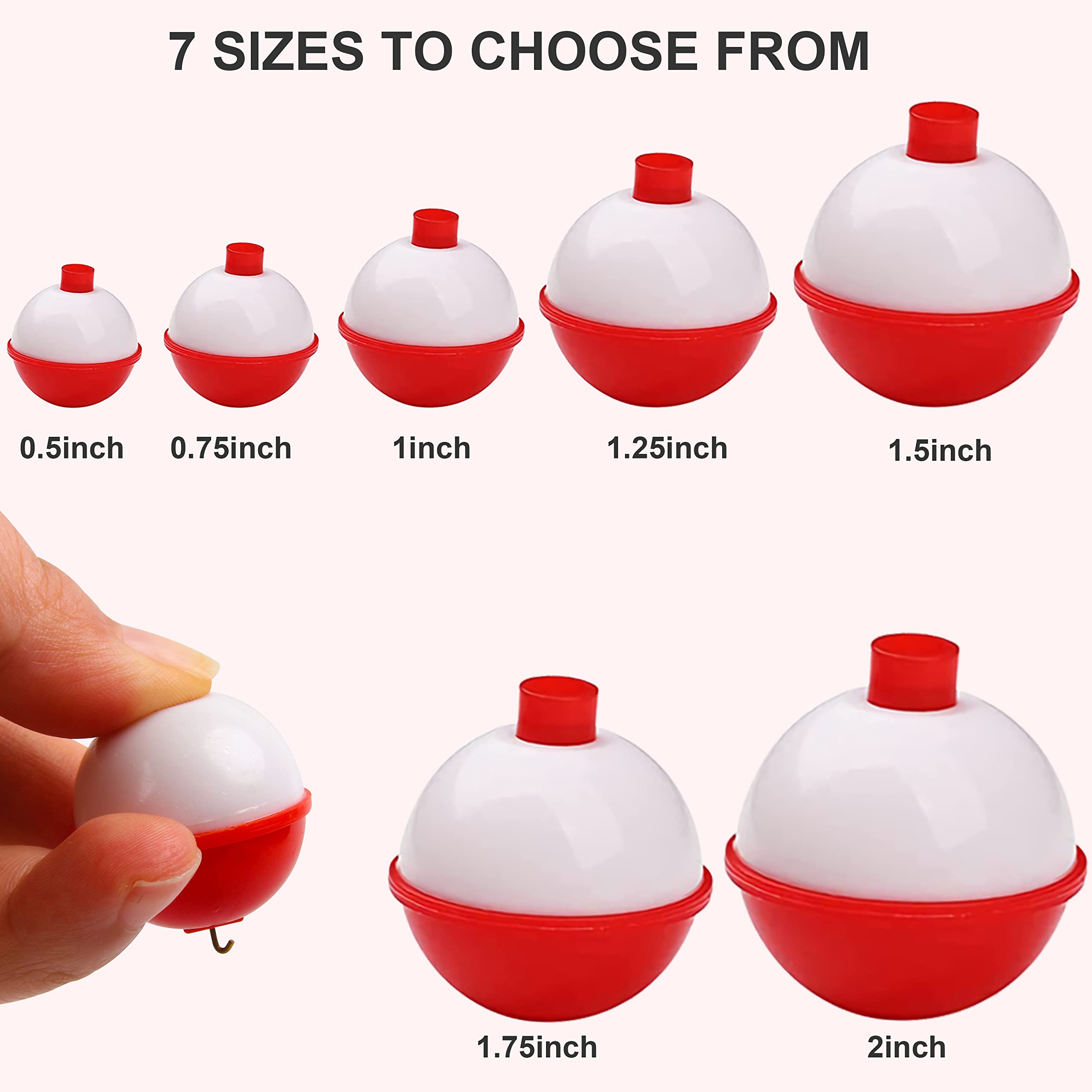 Fishing Bobbers for Fishing Assortment, Hard ABS Snap-on Fishing Floats Bobbers Push Button Round Buoy Fishing Floats Red and White Fishing Tackle Accessories 10Pcs 25Pcs 50Pcs