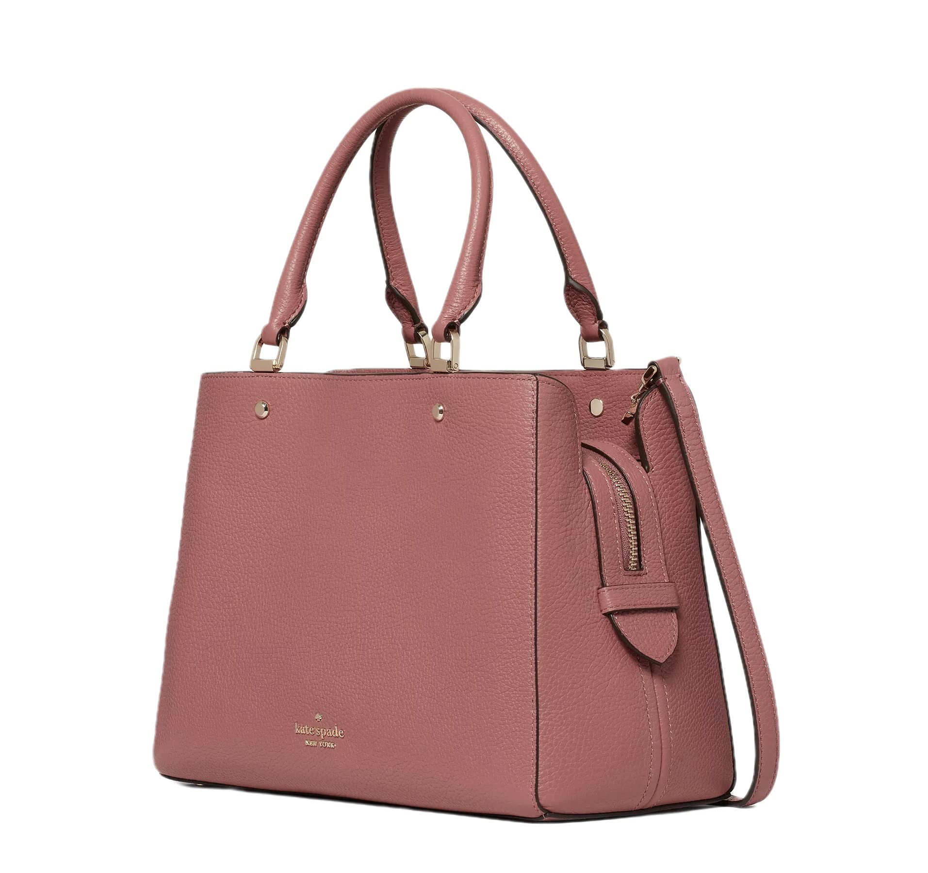 Kate Spade New York Leila Medium Triple Compartment Satchel Pebbled Leather Handbag, Pomegranate