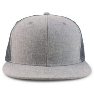 Armycrew Oversize 2XL Blank Plain Structured Mesh Back Flatbill Snapback Cap - Heather Grey - 2XL