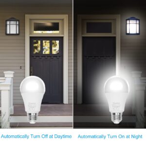 Dusk to Dawn Light Bulbs Outdoor 4 Pack, 5000K Daylight White Light Sensor Bulbs, 12W (100 Watt Equivalent) Auto On Off Photocell Sensor, E26 A19 1000LM LED Bulbs for Porch Garage Lighting