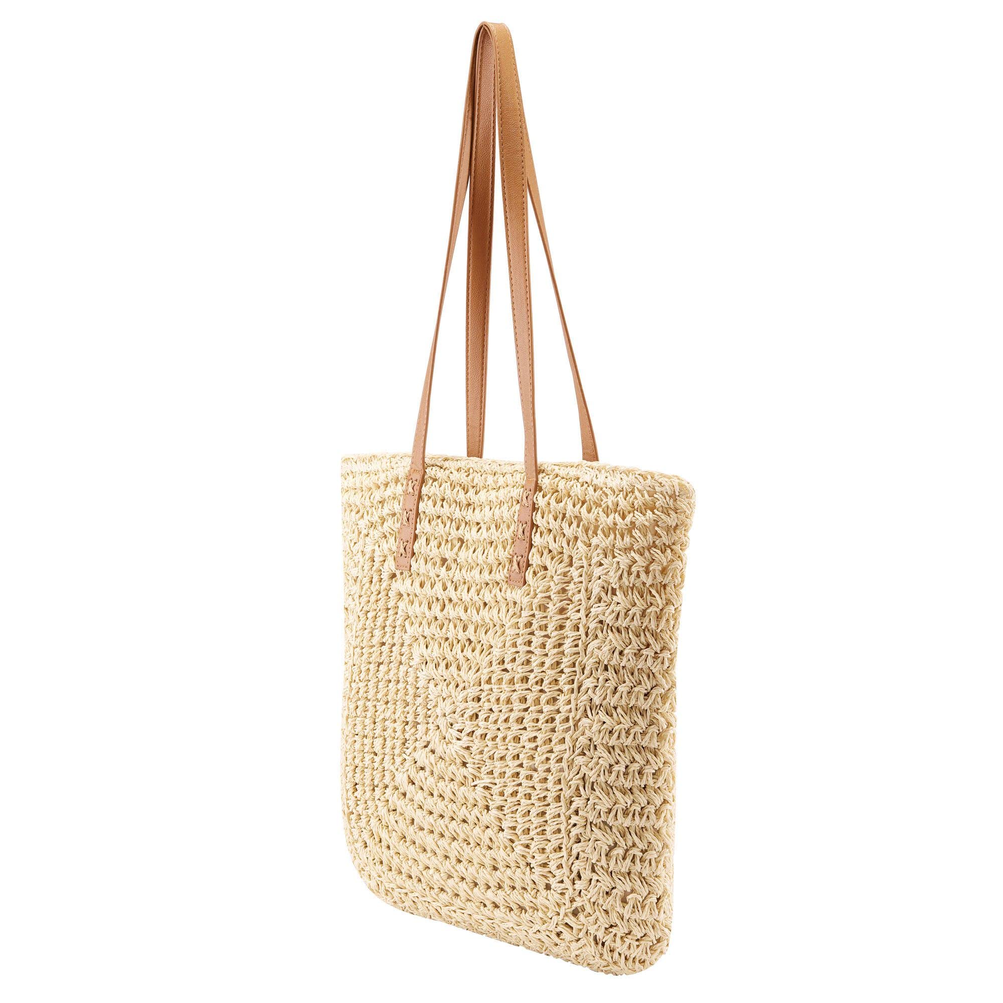 Ayliss Women Straw Shoulder Handbag Tote Shoulder Bag Summer Beach Woven Handmade Weaving Casual Bag for Vocation Travel (Beige)