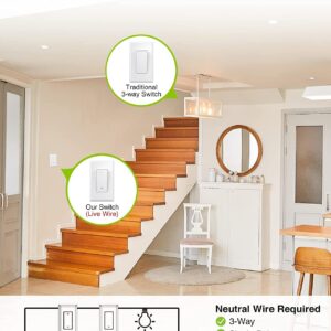 GHome 3 Way Smart Switch (4 Pack), Voice and App Control, Needs Neutral Wire, Flame Retardant Material