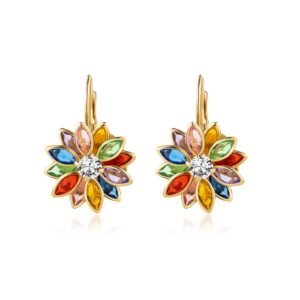 Barzel 18K Gold Plated Flower Earrings - Colorful Lotus Flower Earrings For Women - Made in Brazil