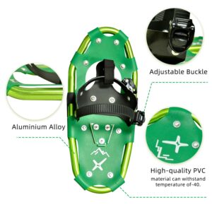 Snowshoes,Lightweight Aluminum Frame,13-Point Heavy Duty Crampons,UV Shoe Decking, and Ratchet System for Secure Fit Complete with Carry Bag (Green, 17)