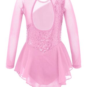 easyforever Kids Girls Metallic Snowflake Ice Figure Skating Tutu Dress Long Sleeve Gymnastic Leotard Performing Costume Pink 4 6 Years