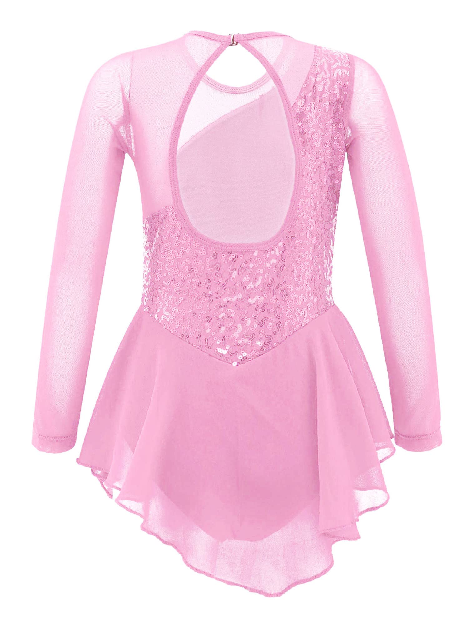 easyforever Kids Girls Metallic Snowflake Ice Figure Skating Tutu Dress Long Sleeve Gymnastic Leotard Performing Costume Pink 4 6 Years