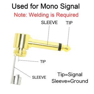 YACSEJAO TRS 1/4" Audio Plug 2Pack 6.35mm Male Stereo Audio Plug 1/4 inch Solder Type Stereo Plug (Right Angle with Spring)