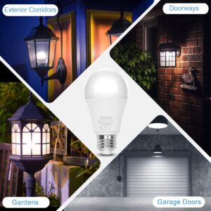 Dusk to Dawn Light Bulbs Outdoor 4 Pack, 5000K Daylight White Light Sensor Bulbs, 12W (100 Watt Equivalent) Auto On Off Photocell Sensor, E26 A19 1000LM LED Bulbs for Porch Garage Lighting