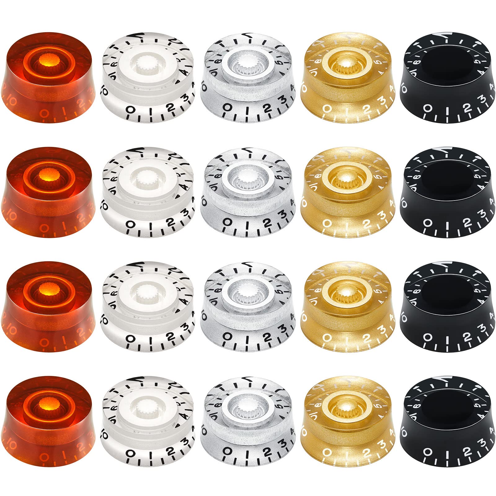 Nuanchu 20 Pieces Electric Guitar Knobs Top Hat Volume Tone Control Knobs Turning Guitar Knobs Speed Control Knob Vintage Pedal Control Knobs for Guitar Bass Instrument Parts Replacement, 5 Colors