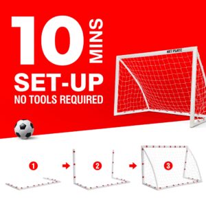 NET PLAYZ Backyard Soccer Goal Soccer Net, 6x4Ft High-Strength, Fast Set-Up (Weatherproof), White, (NOS32240)