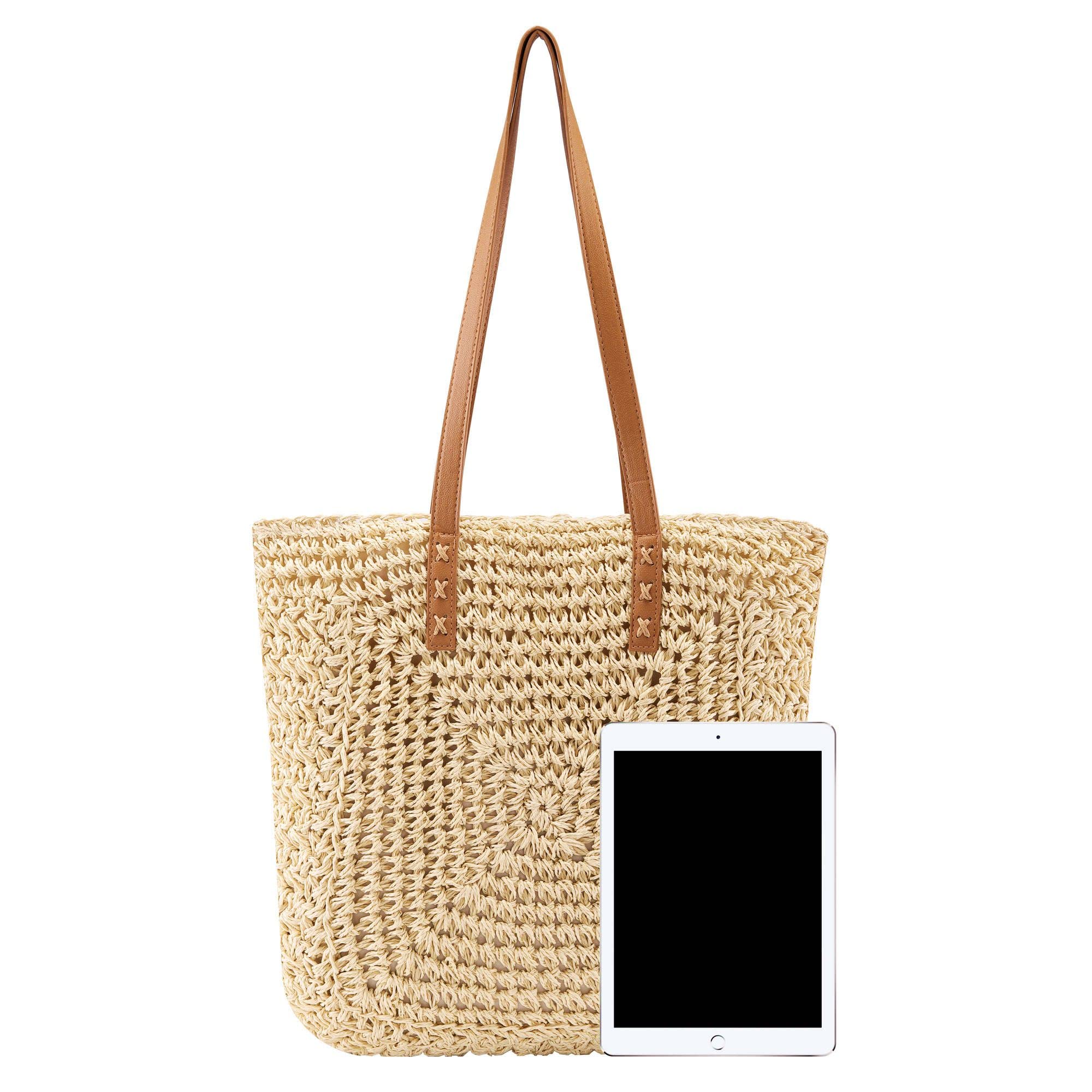 Ayliss Women Straw Shoulder Handbag Tote Shoulder Bag Summer Beach Woven Handmade Weaving Casual Bag for Vocation Travel (Beige)