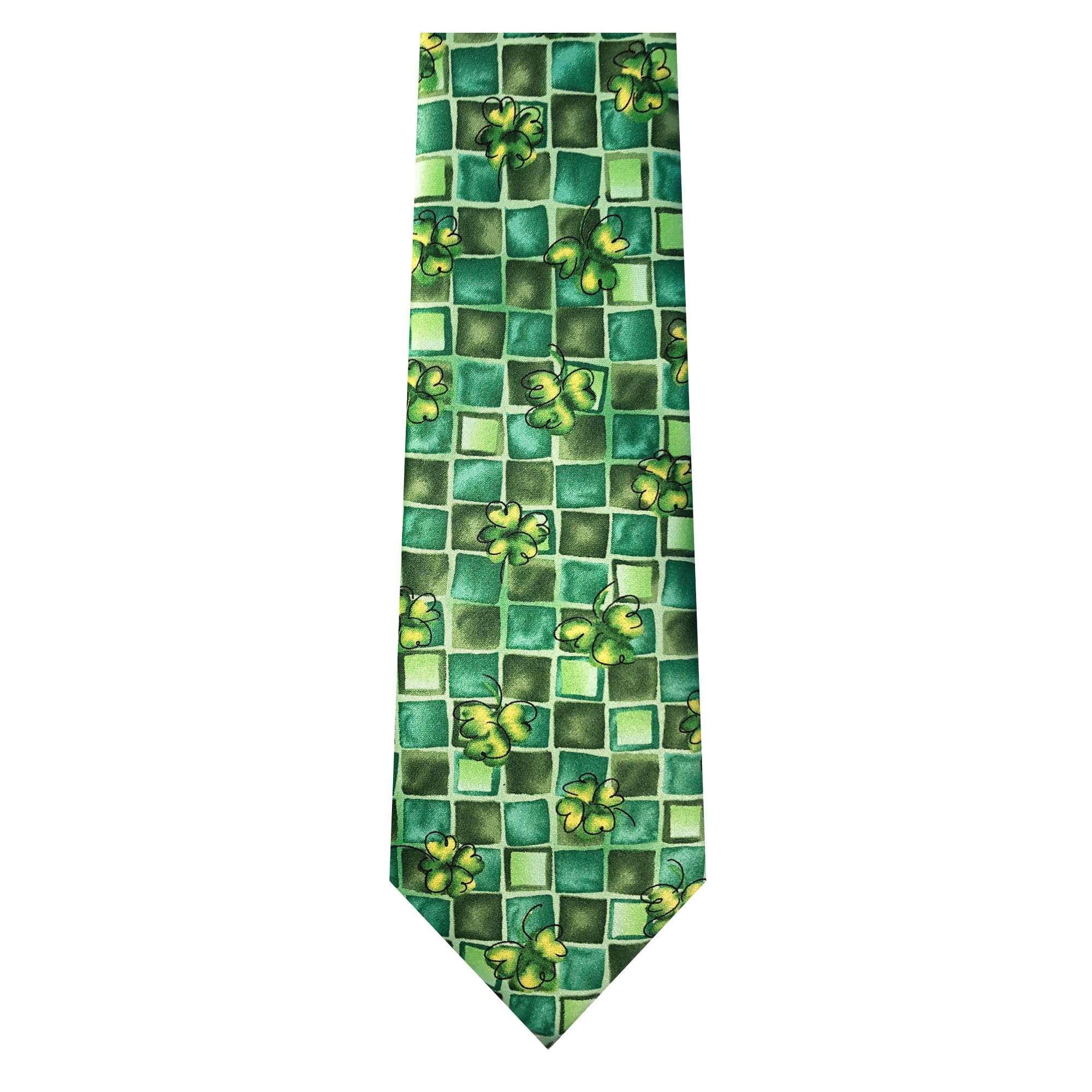 Jerry Garcia Men's St. Patrick's Day Mosaic Squares Green Shamrocks Irish Clovers More Arches Artwork Regular Neck Tie, Regular - 58 inch