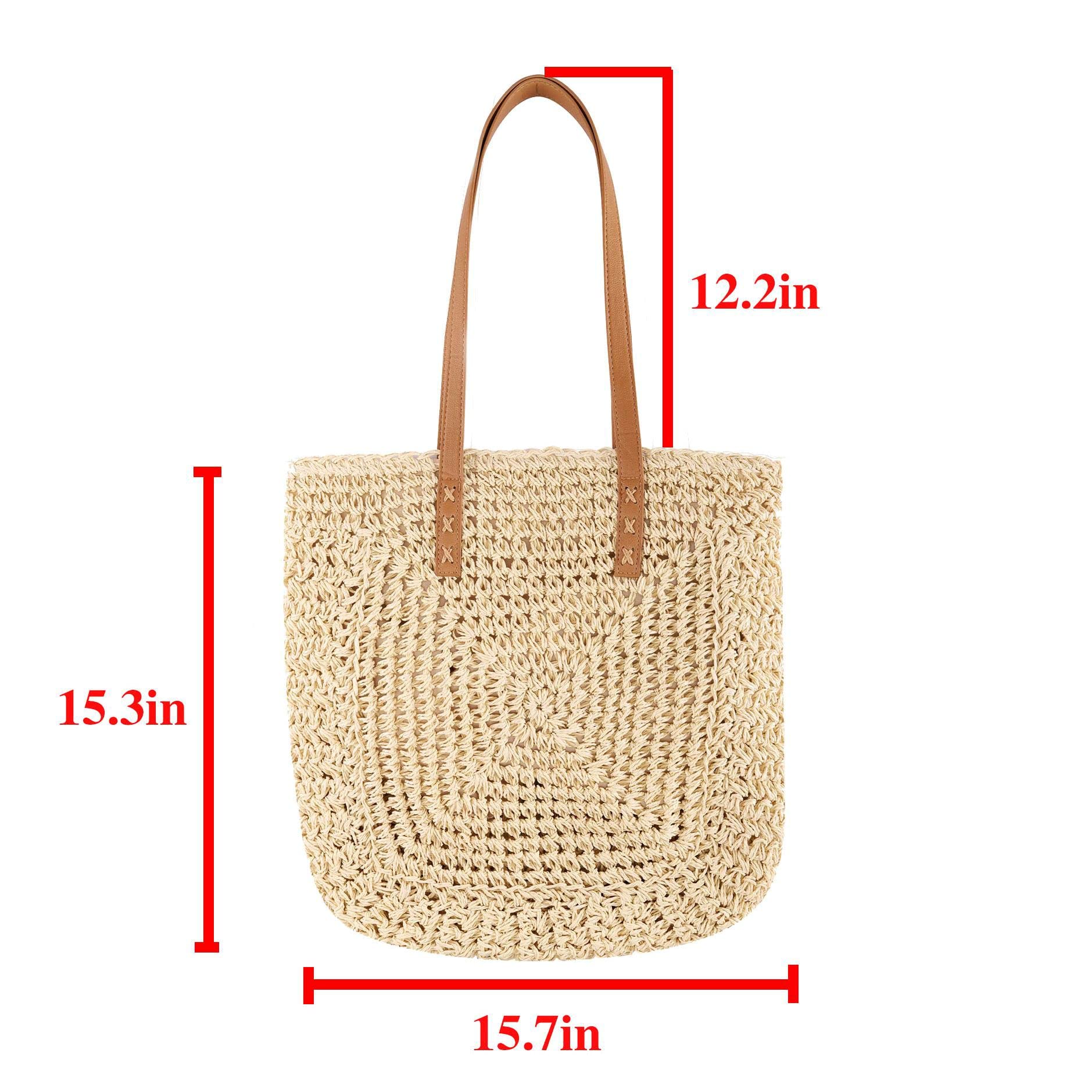 Ayliss Women Straw Shoulder Handbag Tote Shoulder Bag Summer Beach Woven Handmade Weaving Casual Bag for Vocation Travel (Beige)