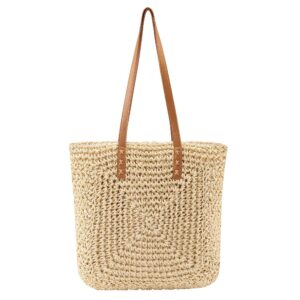 ayliss women straw shoulder handbag tote shoulder bag summer beach woven handmade weaving casual bag for vocation travel (beige)