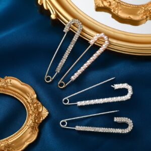 8 Pieces Women Brooch Pins Sweater Shawl Clips Faux Crystal Pearl Brooches Safety Pins Dress Shirt Clips for Women Gold Silver