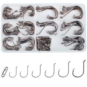 circle hooks catfish saltwater fishing hooks assortment 2x strong high carbon steel offset hooks octopus hooks fishing clips kit for catfishing freshwater saltwater (155pcs kit)