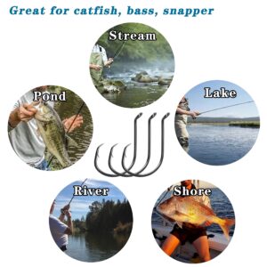 Circle Hooks Catfish Saltwater Fishing Hooks Assortment 2X Strong High Carbon Steel Offset Hooks Octopus Hooks Fishing Clips Kit for Catfishing Freshwater Saltwater (155pcs Kit)