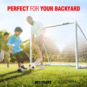 NET PLAYZ Backyard Soccer Goal Soccer Net, 6x4Ft High-Strength, Fast Set-Up (Weatherproof), White, (NOS32240)